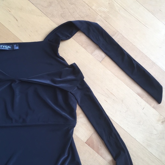 Nasty Gal Ruffle Mini Dress Black Slinky Ties New - Picture 16 of 16